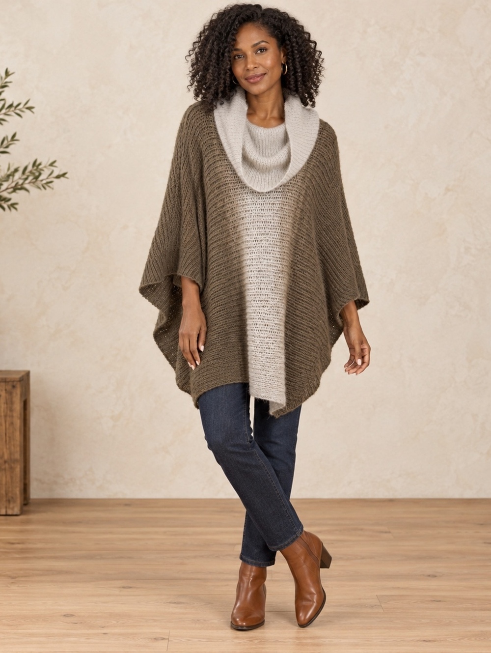 Wooden Ships Cowl Neck Poncho Sweater M/L Mohair Wool Colorblock Oversized